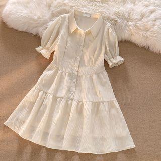 Short-sleeve Tiered Midi Shirt Dress