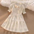 Short-sleeve Tiered Midi Shirt Dress