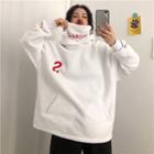 Turtleneck Lettering Embroidered Hoodie