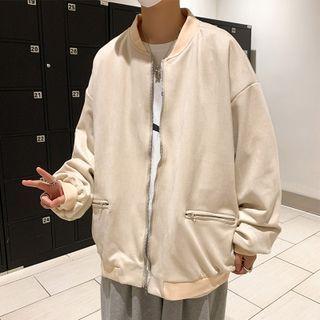 Zip Detail Faux Suede Baseball Jacket