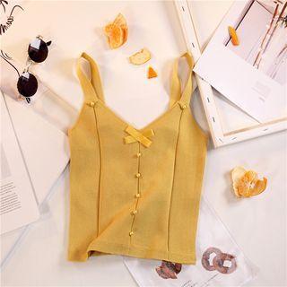 V-neck Plain Ribbon Slim Fit Knit Tank Top