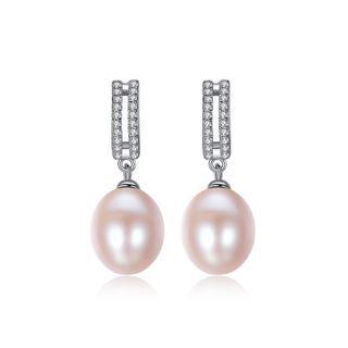 Sterling Silver Fashion Bright Geometric Pink Freshwater Pearl Earrings With Cubic Zirconia Silver - One Size