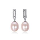 Sterling Silver Fashion Bright Geometric Pink Freshwater Pearl Earrings With Cubic Zirconia Silver - One Size