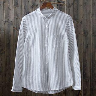 Embroidered Long-sleeved Loose-fit Striped Blouse