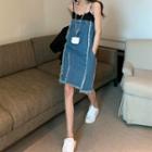 Spaghetti Strap Paneled Mini Denim Dress