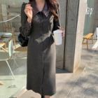 Faux Leather Panel Midi Coat Dress