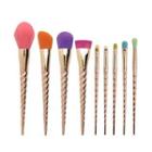 Set: Makeup Brush Set - Rose Pink Handle - Pink & Orange & Purple - One Size