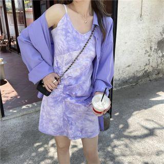 Long-sleeve Printed Shirt / Tie-dye Strappy Dress
