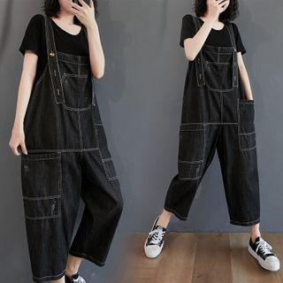 Contrast Stitching Denim Wide-leg Jumper Pants