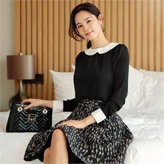 Tall Size Layered Contrast-collar Blouse