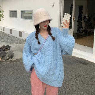 V-neck Sweater / Corduroy Wide Leg Pants