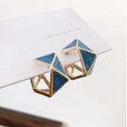 925 Sterling Silver Triangular Ear Stud 1 Pair - S925 Silver Needle - Earring - Blue - One Size