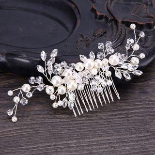 Wedding Faux Pearl Rhinestone Branches Hair Comb White - One Size