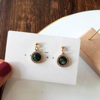 Rhinestone Drop Earring 1 Pair - Green & Gold - One Size