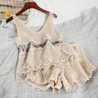 Set: Sleeveless Crochet Knit Top + Shorts