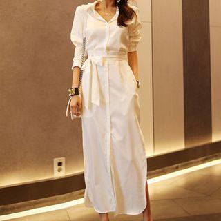 Tie-waist Long-sleeve Maxi Shirtdress