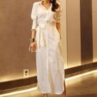 Tie-waist Long-sleeve Maxi Shirtdress