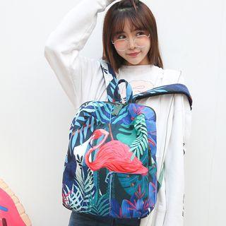 Flamingo Print Canvas Backpack