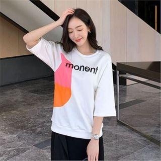 Elbow-sleeve Letter Print Top