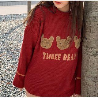 Long-sleeve Bear Embroidered Fleece Sweatshirt