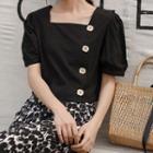 Puff-sleeve Buttoned Crop Top