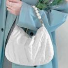 Faux Pearl Canvas Shoulder Bag Detachable Faux Pearl Strap - White - One Size