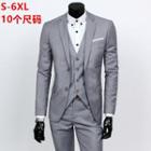 Suit Set: Buttoned Blazer + Vest + Slim-fit Dress Pants