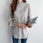 Frill-trim Stripe Shirt Gray - One Size