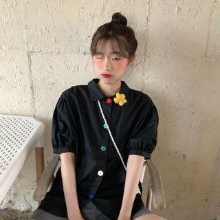 Flower Button Puff-sleeve Shirt