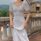 Short-sleeve Square-neck Bow-back A-line Dress