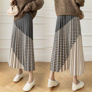 Houndstooth Panel Midi A-line Skirt