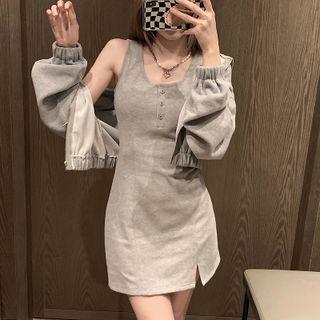 Zipped Hoodie / Sleeveless Mini Dress