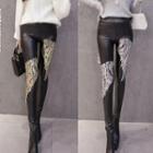 Sequined Wing Faux Leather Leggings