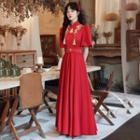 Short-sleeve Embroidery Qipao Evening Gown