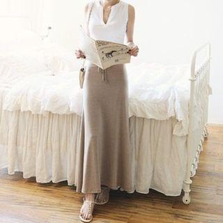Tie-waist Slit-hem Maxi A-line Dress