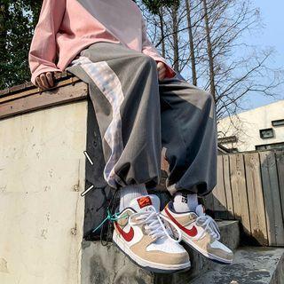 Gingham Panel Straight-leg Pants