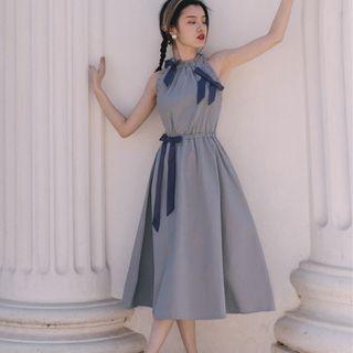 Sleeveless Ribbon A-line Midi Dress