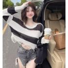 Striped Cropped Light Knit Top Stripe - One Size