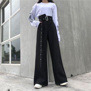Belted Asymmetric High-waist Wide-leg Pants