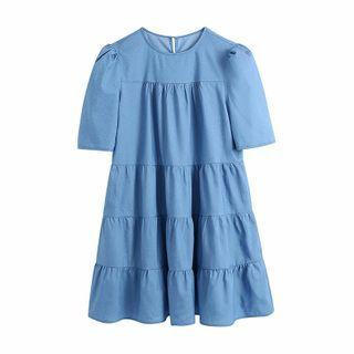 Short-sleeve Tiered Mini A-line Dress