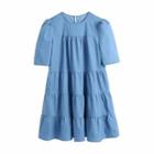 Short-sleeve Tiered Mini A-line Dress