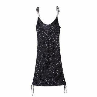 Spaghetti-strap Dotted Midi Sheath Dress