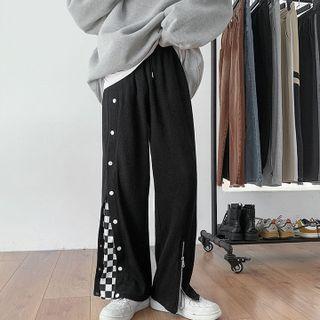 High-waist Plaid Panel Pants