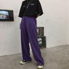 High-waist Corduroy Wide-leg Pants Purple - One Size