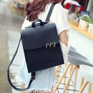 Ring Detail Faux Leather Backpack