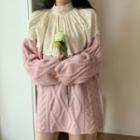 Two-tone Cable-knit Sweater Pink - One Size