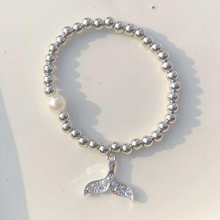 Faux Pearl Rhinestone Mermaid Tail Bracelet 1 Pc - Silver - One Size