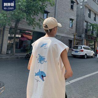 Shark Print Sleeveless T-shirt
