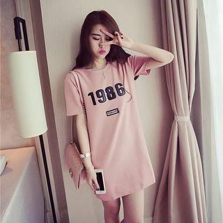 Short-sleeve Numbering Mini T-shirt Dress