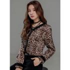 V-neck Piped Leopard Blouse